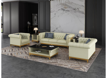 Chesterfield Sofa Set Couch Upholstery Furniture Set 3+2+1 Leather Sofa 3-piece