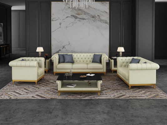Chesterfield Sofa Set Couch Upholstery Furniture Set 3+2+1 Leather Sofa 3-piece