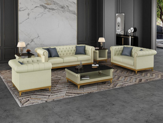 Chesterfield Sofa Set Couch Upholstery Furniture Set 3+2+1 Leather Sofa 3-piece