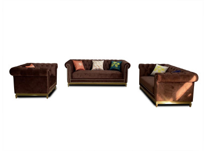 Chesterfield sofa set with metal luxury couch textile upholstery furniture