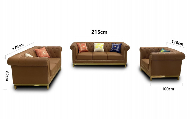 Chesterfield sofa set with metal luxury couch textile upholstery furniture