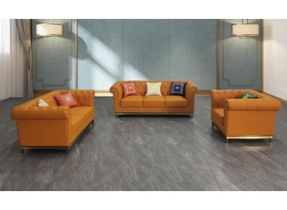 Chesterfield Living Room Couch Sofa Set Luxury Suite 3+2+1 Orange New