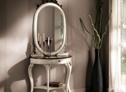 Classic mirror dressing table console table white wood bedroom furniture 2-piece set