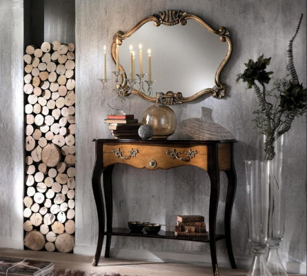 Console table furniture Baroque style mirror wood Italian tables set 2-piece set