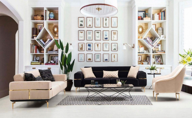 Luxury Sofa Design Three-Seater Modern Couch Beige Sofas Furniture Upholstery Loft New