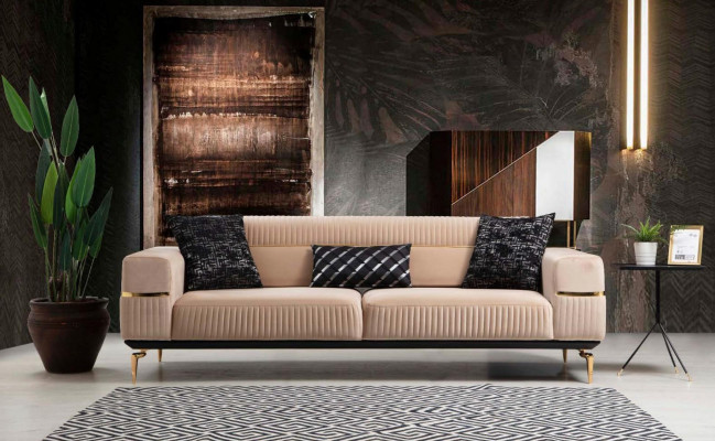 Luxury Sofa Design Three-Seater Modern Couch Beige Sofas Furniture Upholstery Loft New