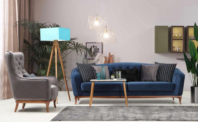 Luxury Sofa Design Three-Seater Modern Couch Blue Couches Furniture Upholstery Loft New