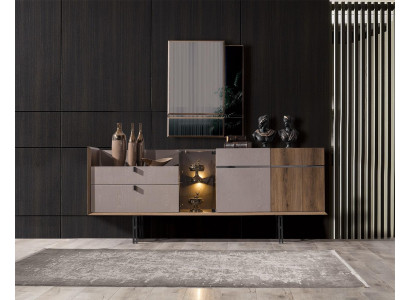 Perfect dining room set designer LED sideboard modern glass mirror 2-piece set