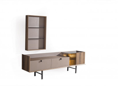 Beige Modern TV-Lowboard Wall Cabinet Stylish LED TV Board 2-piece Set