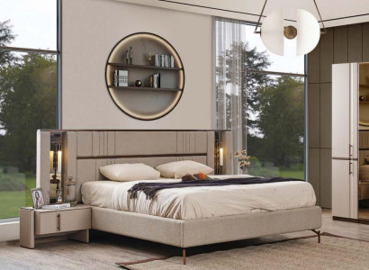 Beige double bed bedroom beds faux leather bed wooden frame new