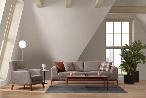 Luxury Sofa Set 3-Seater Armchair Fabric Modern Gray Modern Set New