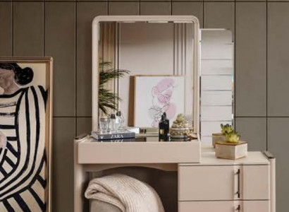 Beige Designer Vanity Table Bedroom Mirror Exclusive 2-piece Set