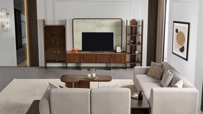 6-piece living room set by Braun: Wall unit + coffee table and side table, new