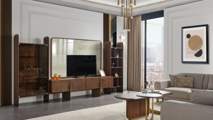 6-piece living room set by Braun: Wall unit + coffee table and side table, new