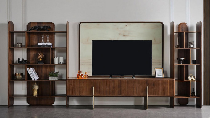 Living Room Set Luxury 2x Bookshelves and TV Lowboard TV Frame 4-piece