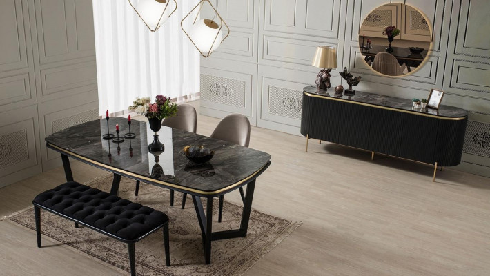 Modern 8-piece dining room set dining table 4x chairs sideboard mirror bench new
