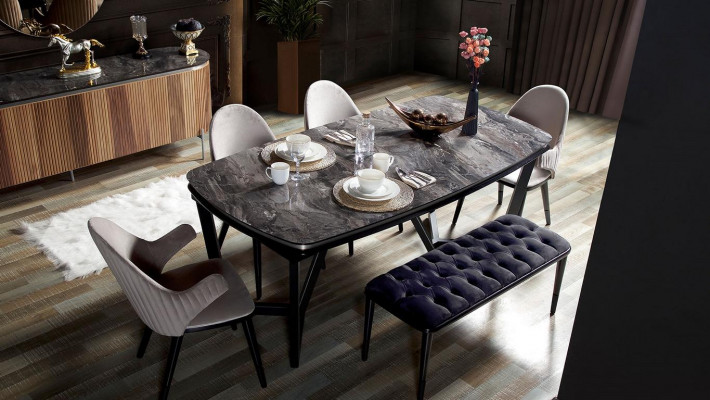 Stylish 8-piece dining room set dining table 4x chairs sideboard mirror bench new