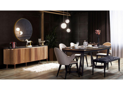 Luxurious dining room set consists of a dining table, 4x chairs, and a sideboard, 7-piece set.