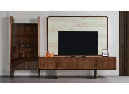 Living room set consists of display cabinet, TV lowboard, and TV frame 3-piece new.