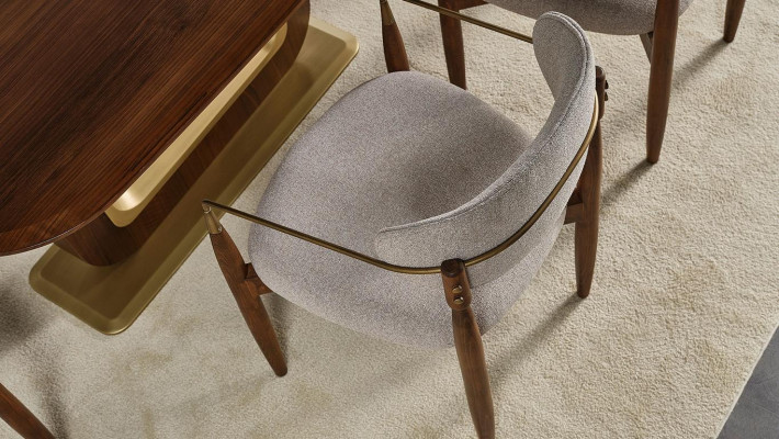Modern dining room set consists of dining table and 6 chairs brown 7 pieces.