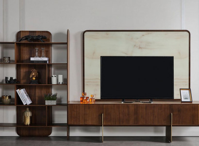 Living room set consists of bookcase, TV lowboard, and TV frame, 3-piece set