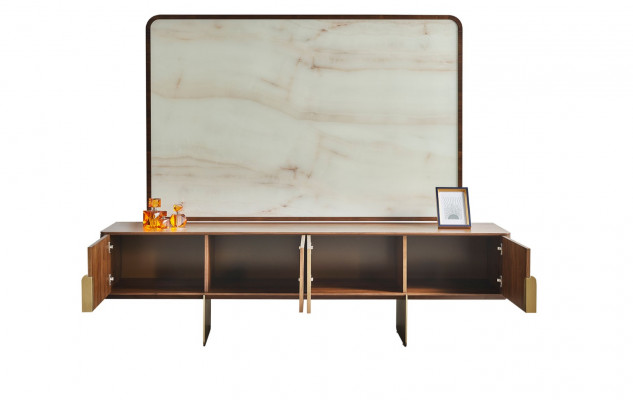 Living room set consists of bookcase, TV lowboard, and TV frame, 3-piece set