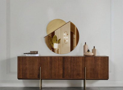 Luxurious dining room set consists of sideboard and mirror brown color
