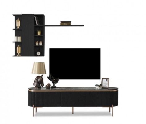 Luxurious 2-piece living room set TV lowboard and wall cabinet with shelf
