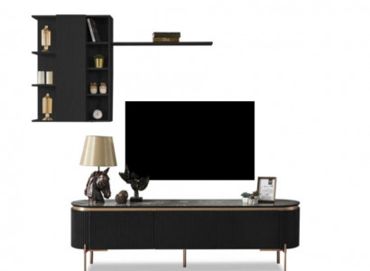Luxurious 2-piece living room set TV lowboard and wall cabinet with shelf