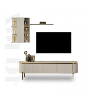 2-piece living room set consists of TV lowboard + wall cabinet with shelf, new