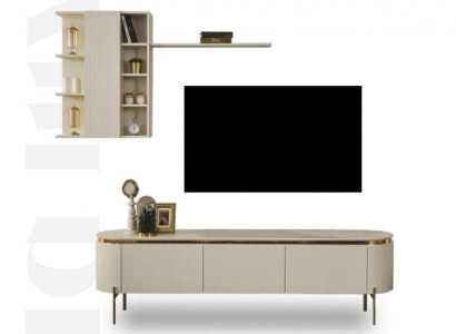 2-piece living room set consists of TV lowboard + wall cabinet with shelf, new