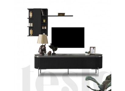 Living room set consists of a black TV lowboard and a 2-piece wall cabinet.