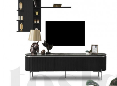 Living room set consists of a black TV lowboard and a 2-piece wall cabinet.