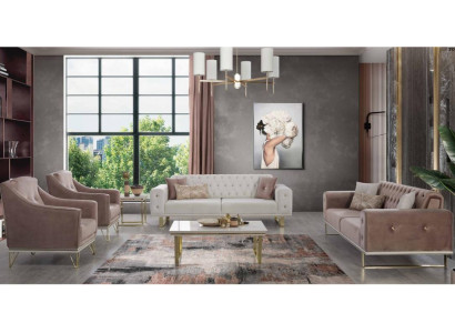 Designer Chesterfield sofa set luxurious armchairs coffee table 6-piece set