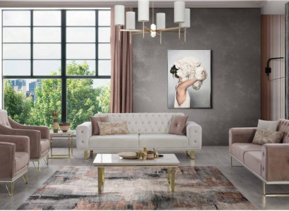 Designer Chesterfield sofa set luxurious armchairs coffee table 6-piece set