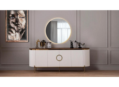 Dining room set consisting of a sideboard and mirror, beige with gold elements