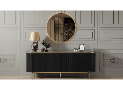 Dining Room Set Modern Consists of Black Sideboard and Mirror 2-piece.