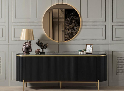 Dining Room Set Modern Consists of Black Sideboard and Mirror 2-piece.