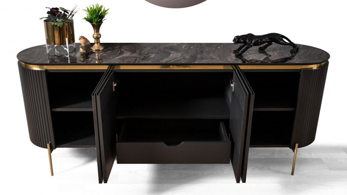 Dining Room Set Modern Consists of Black Sideboard and Mirror 2-piece.