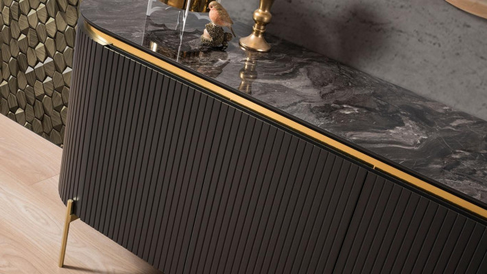 Dining Room Set Modern Consists of Black Sideboard and Mirror 2-piece.