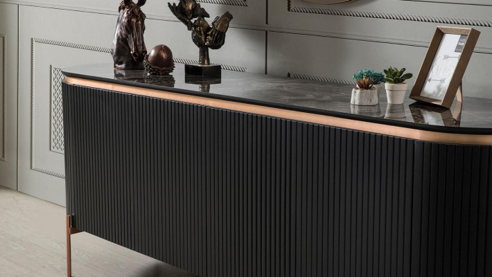 2-piece dining room set consists of luxurious black sideboard and mirror