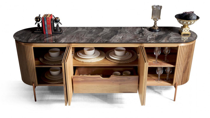 Stylish dining room set consists of sideboard and mirror novelty 2-piece.