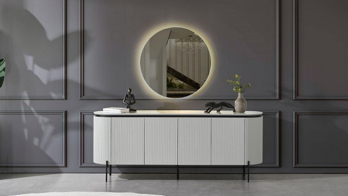 Stylish dining room set consisting of a sideboard and mirror, white color, 2 pieces.