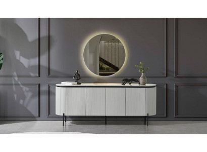 Stylish dining room set consisting of a sideboard and mirror, white color, 2 pieces.