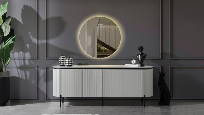 Stylish dining room set consisting of a sideboard and mirror, white color, 2 pieces.