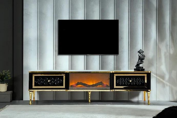 TV sideboard black dresser imitation fireplace stylish living room furniture