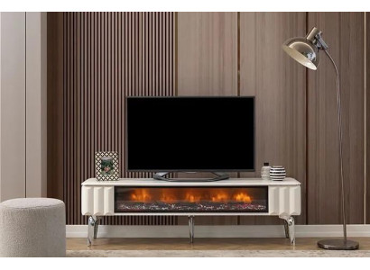 TV lowboard white chipboard metal luxury furniture fireplace living room new