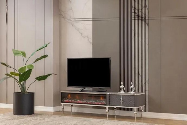 TV sideboard fireplace metal wood MDF chipboard luxury furniture new white RTV