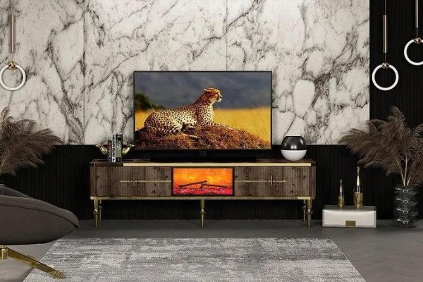 TV sideboard living room luxurious dark brown MDF + metal gold new