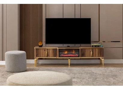 Luxurious Fireplace Mantel TV Stand Living Room Lowboard Wood Brown Sideboard